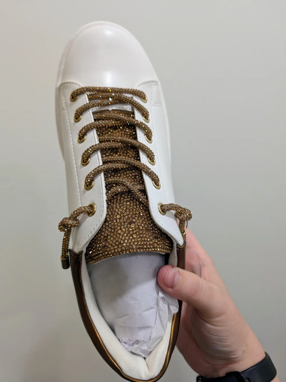 Yellowbox White And Bronze Sneakers With Glitter Laces Size 9
